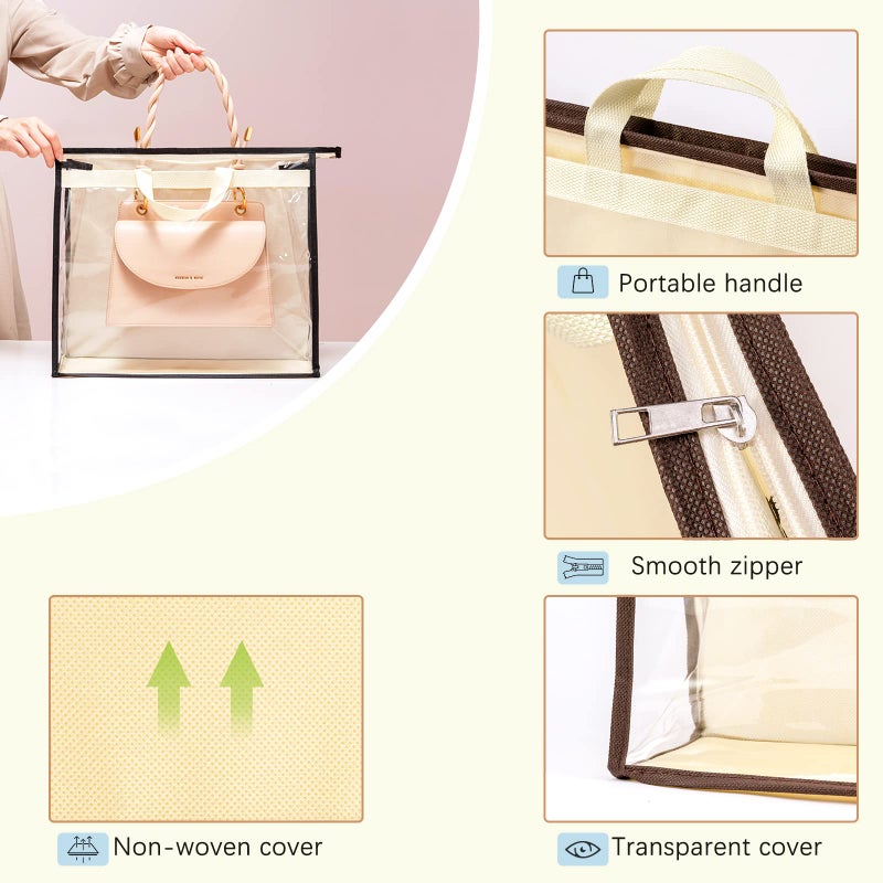 CINPIUK 4 Pack Handbag Dust Bags Clear Purse Storage Organizer for Closet, Zipper Hanging Storage Bag for Handbags - Image 4